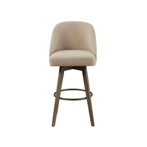 Bar Stool with Swivel Seat in Sand Polyester and Reclaimed Grey Wood Default -DTYStore