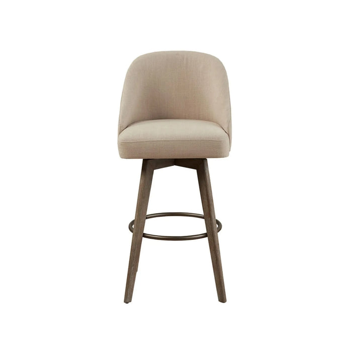 Bar Stool with Swivel Seat in Sand Polyester and Reclaimed Grey Wood Default -DTYStore