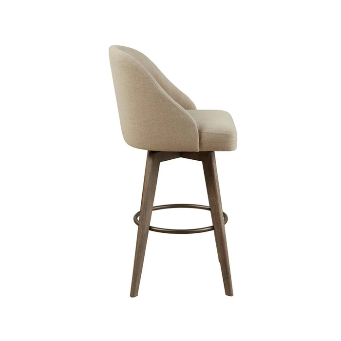 Bar Stool with Swivel Seat in Sand Polyester and Reclaimed Grey Wood Default -DTYStore