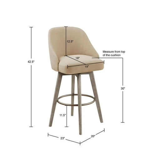 Bar Stool with Swivel Seat in Sand Polyester and Reclaimed Grey Wood Default -DTYStore