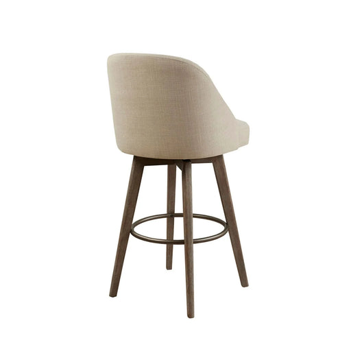 Bar Stool with Swivel Seat in Sand Polyester and Reclaimed Grey Wood Default -DTYStore