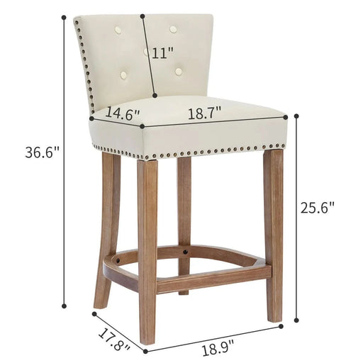 Bar Stools Set of 2,Seat Height 26'' Leather Wooden Bar Stools(Beige 2pc) Default -DTYStore