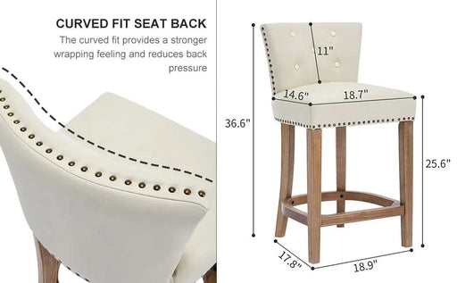 Bar Stools Set of 2,Seat Height 26'' Leather Wooden Bar Stools(Beige 2pc) Default -DTYStore