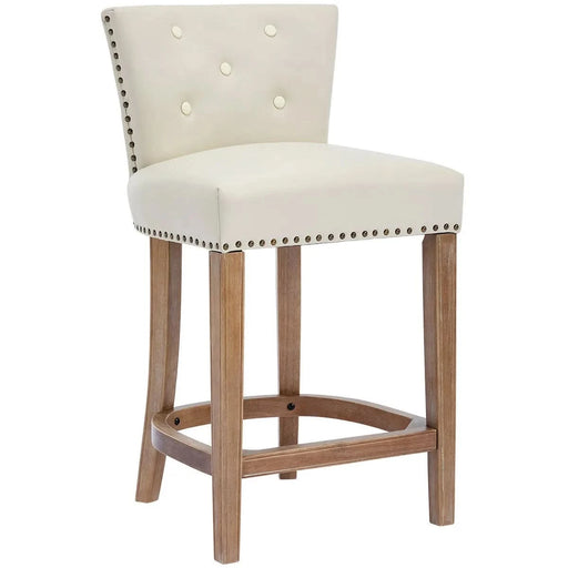 Bar Stools Set of 2,Seat Height 26'' Leather Wooden Bar Stools(Beige 2pc) Default -DTYStore