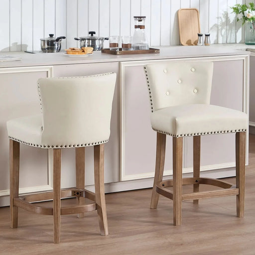 Bar Stools Set of 2,Seat Height 26'' Leather Wooden Bar Stools(Beige 2pc) Default -DTYStore