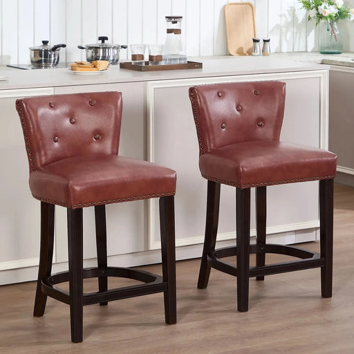 Bar Stools Set of 2,Seat Height 26'' Leather Wooden Bar Stools(Brown 2pc) Default -DTYStore