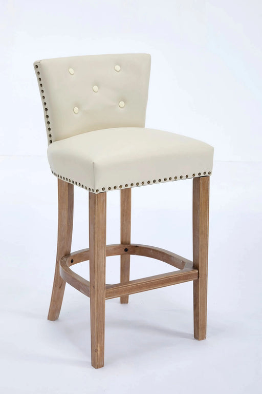 Bar Stools Set of 2,Seat Height 29.5'' Leather Wooden Bar Stools(Beige 2pc) Default -DTYStore