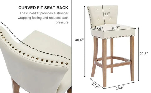 Bar Stools Set of 2,Seat Height 29.5'' Leather Wooden Bar Stools(Beige 2pc) Default -DTYStore