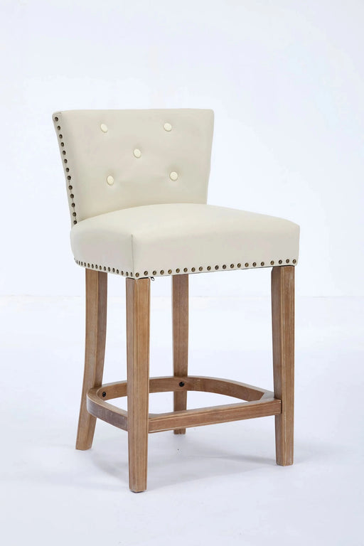 Bar Stools Set of 2,Seat Height 29.5'' Leather Wooden Bar Stools(Beige 2pc) Default -DTYStore