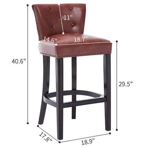 Bar Stools Set of 2,Seat Height 29.5'' Leather Wooden Bar Stools(Brown 2pc) Default -DTYStore