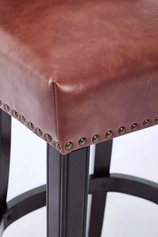 Bar Stools Set of 2,Seat Height 29.5'' Leather Wooden Bar Stools(Brown 2pc) Default -DTYStore