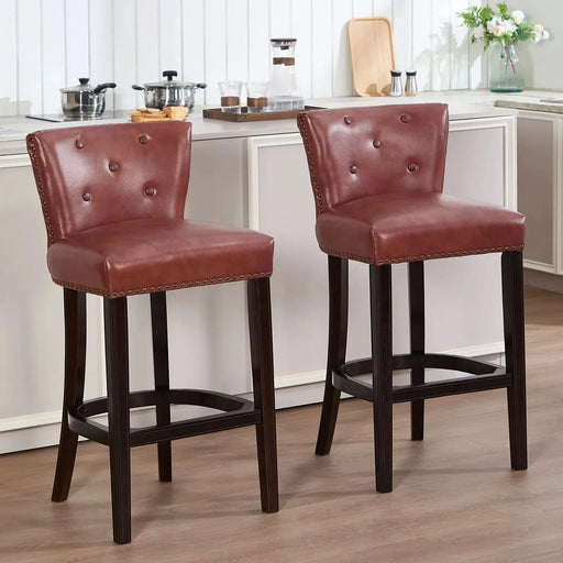 Bar Stools Set of 2,Seat Height 29.5'' Leather Wooden Bar Stools(Brown 2pc) Default -DTYStore