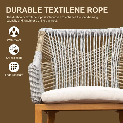 Bar Stools Set of 2, Outdoor Counter Height Bar Chairs with Arm and Backrest, Aluminum Tall Bar stools with Cushion Modern Textilene Rope Boho Barstools for Garden, Pool, Patio, Kitchen-Square Backres Default -DTYStore