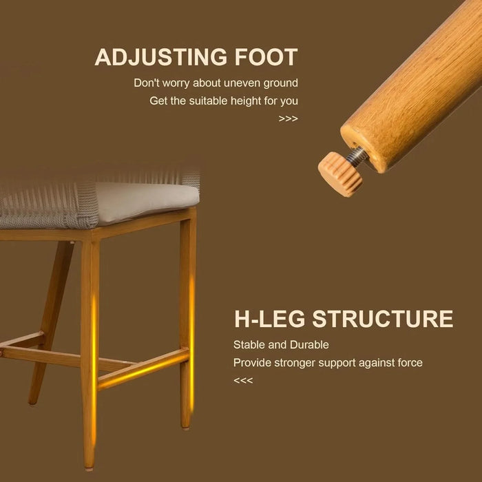 Bar Stools Set of 2, Outdoor Counter Height Bar Chairs with Arm and Backrest, Aluminum Tall Bar stools with Cushion Modern Textilene Rope Boho Barstools for Garden, Pool, Patio, Kitchen-Square Backres Default -DTYStore