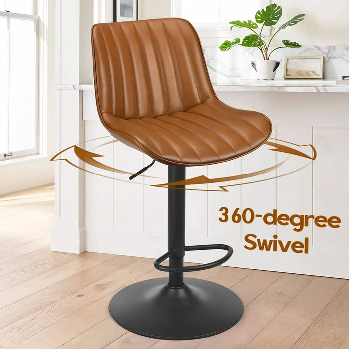 Bar Stools Set of 2, Swivel Adjustable Barstools, Bar Height Stools with Back Support, PU Leather Counter Height Bar Chairs for Kitchen Island Rustic Barstool, Brown Default -DTYStore