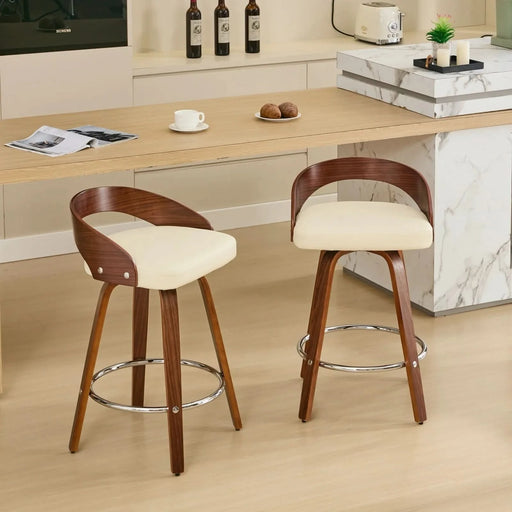 Bar Stools Set of 2, Swivel Bar Height Stools with Low Back, Wood Bar Chairs with Soft Cushion Seat, 25-Inch Seat Height (Beige, 25' Counter Height) Default -DTYStore