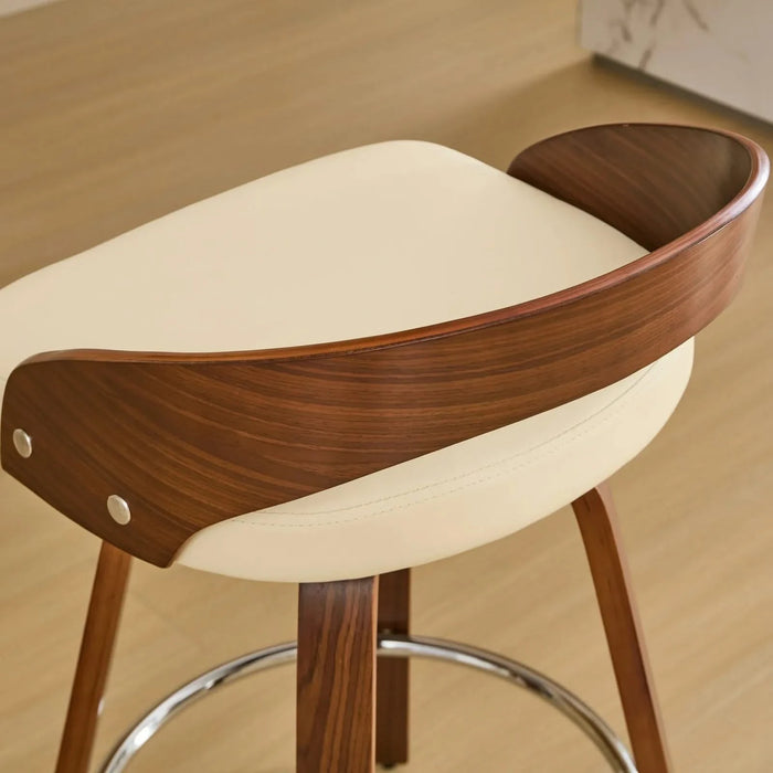 Bar Stools Set of 2, Swivel Bar Height Stools with Low Back, Wood Bar Chairs with Soft Cushion Seat, 25-Inch Seat Height (Beige, 25' Counter Height) Default -DTYStore