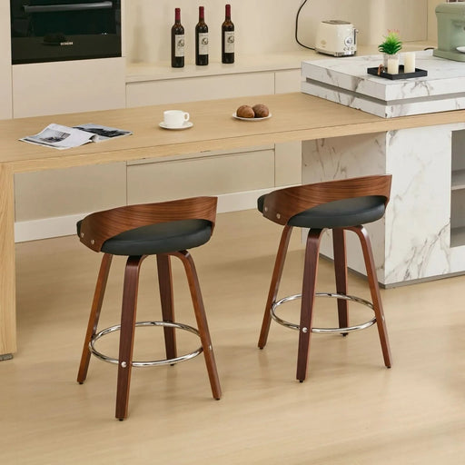 Bar Stools Set of 2, Swivel Bar Height Stools with Low Back, Wood Bar Chairs with Soft Cushion Seat, 25-Inch Seat Height (Black, 25' Counter Height) Default -DTYStore