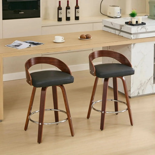 Bar Stools Set of 2, Swivel Bar Height Stools with Low Back, Wood Bar Chairs with Soft Cushion Seat, 25-Inch Seat Height (Black, 25' Counter Height) Default -DTYStore