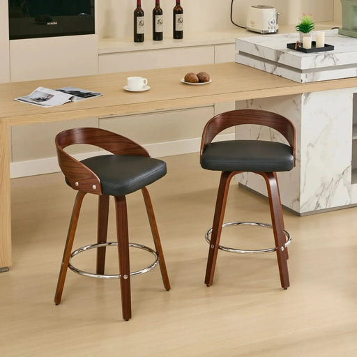 Bar Stools Set of 2, Swivel Bar Height Stools with Low Back, Wood Bar Chairs with Soft Cushion Seat, 25-Inch Seat Height (Black, 25' Counter Height) Default -DTYStore