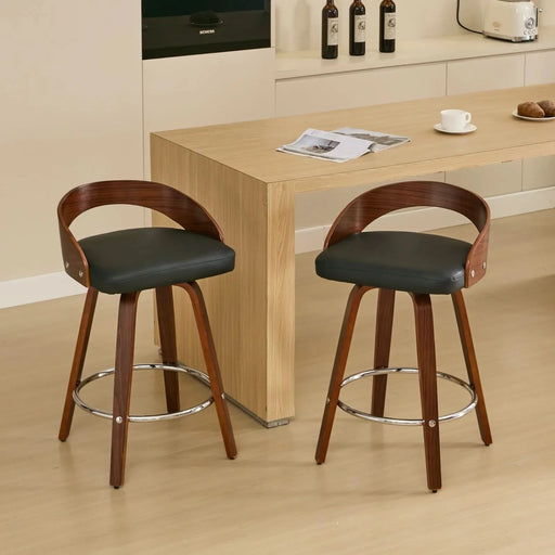 Bar Stools Set of 2, Swivel Bar Height Stools with Low Back, Wood Bar Chairs with Soft Cushion Seat, 25-Inch Seat Height (Black, 25' Counter Height) Default -DTYStore