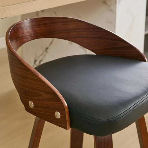 Bar Stools Set of 2, Swivel Bar Height Stools with Low Back, Wood Bar Chairs with Soft Cushion Seat, 25-Inch Seat Height (Black, 25' Counter Height) Default -DTYStore