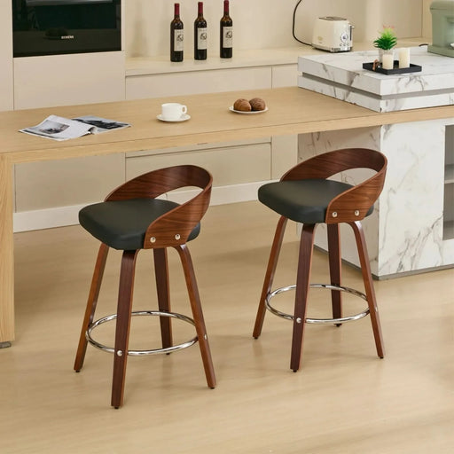 Bar Stools Set of 2, Swivel Bar Height Stools with Low Back, Wood Bar Chairs with Soft Cushion Seat, 25-Inch Seat Height (Black, 25' Counter Height) Default -DTYStore
