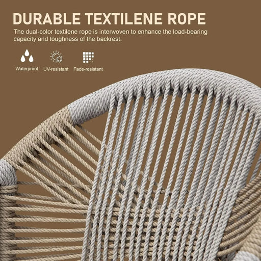 Bar Stools Set of 2 with Arm and Backrest, Outdoor Counter Height Bar Chairs with Cushion, Aluminum Tall Bar stools Modern Textilene Rope Boho Barstools for Garden, Pool, Patio, Kitchen-Rounded Backre Default -DTYStore