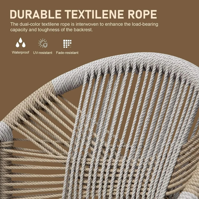 Bar Stools Set of 2 with Arm and Backrest, Outdoor Counter Height Bar Chairs with Cushion, Aluminum Tall Bar stools Modern Textilene Rope Boho Barstools for Garden, Pool, Patio, Kitchen-Rounded Backre Default -DTYStore