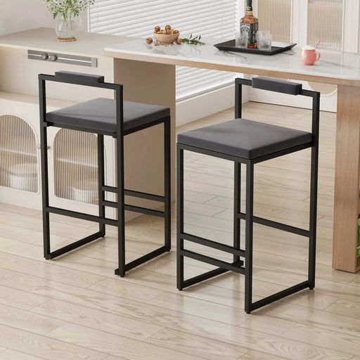 Bar Stools Upholstered Velvet Counter Height Barstools for Kitchen Island Set of 2 Modern Dining Chairs with Footrest & Backrest (Black & Gray) Default -DTYStore
