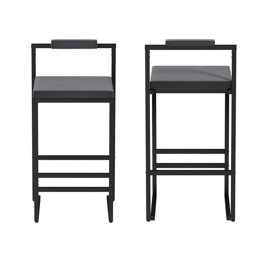 Bar Stools Upholstered Velvet Counter Height Barstools for Kitchen Island Set of 2 Modern Dining Chairs with Footrest & Backrest (Black & Gray) Default -DTYStore