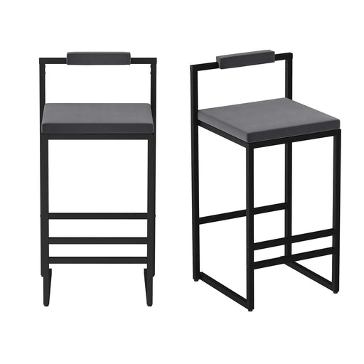 Bar Stools Upholstered Velvet Counter Height Barstools for Kitchen Island Set of 2 Modern Dining Chairs with Footrest & Backrest (Black & Gray) Default -DTYStore