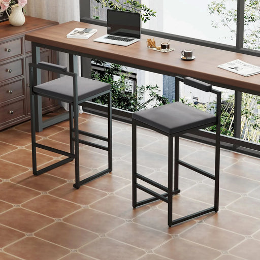 Bar Stools Upholstered Velvet Counter Height Barstools for Kitchen Island Set of 2 Modern Dining Chairs with Footrest & Backrest (Black & Gray) Default -DTYStore