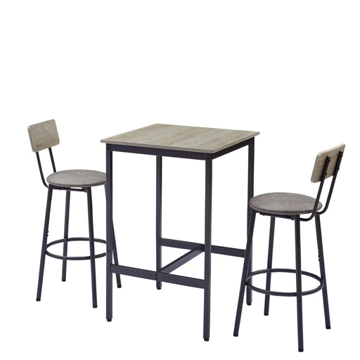 Bar Table Set with 2 Bar stools PU Soft seat with backrest, Grey, 23.62'' W x 23.62'' D x 35.43'' H Default -DTYStore