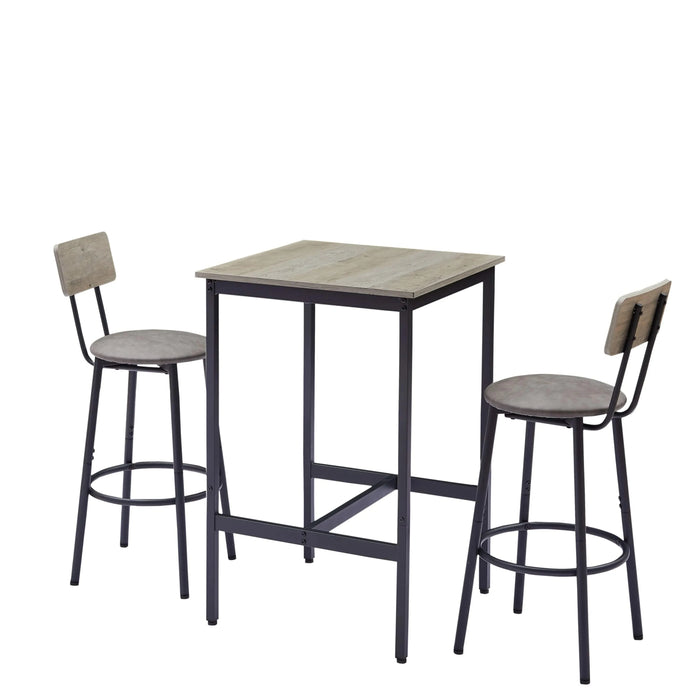 Bar Table Set with 2 Bar stools PU Soft seat with backrest, Grey, 23.62'' W x 23.62'' D x 35.43'' H Default -DTYStore