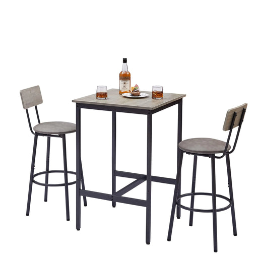 Bar Table Set with 2 Bar stools PU Soft seat with backrest, Grey, 23.62'' W x 23.62'' D x 35.43'' H Default -DTYStore