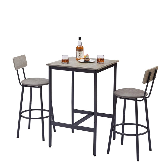 Bar Table Set with 2 Bar stools PU Soft seat with backrest, Grey, 23.62'' W x 23.62'' D x 35.43'' H Default -DTYStore