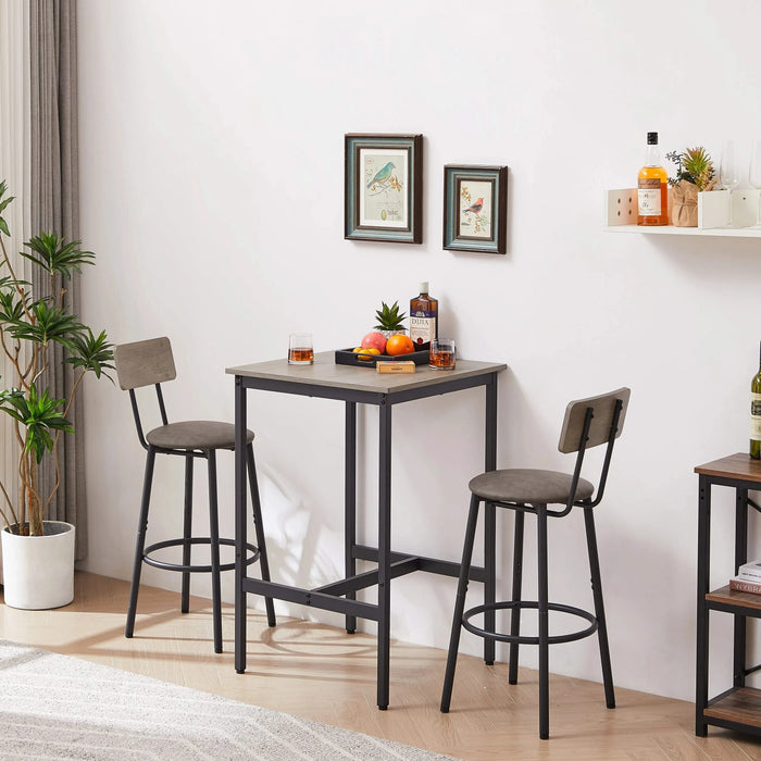Bar Table Set with 2 Bar stools PU Soft seat with backrest, Grey, 23.62'' W x 23.62'' D x 35.43'' H Default -DTYStore