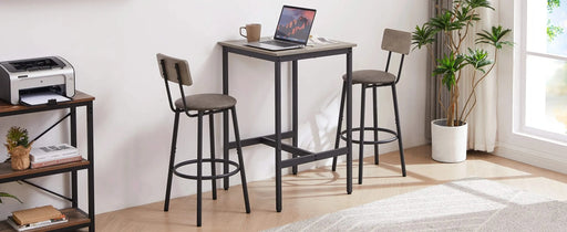 Bar Table Set with 2 Bar stools PU Soft seat with backrest, Grey, 23.62'' W x 23.62'' D x 35.43'' H Default -DTYStore
