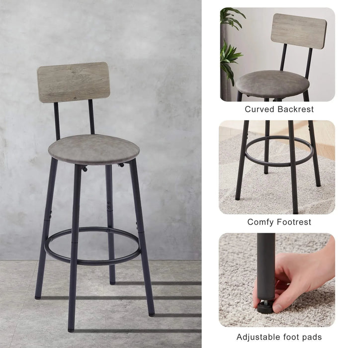 Bar Table Set with 2 Bar stools PU Soft seat with backrest, Grey, 23.62'' W x 23.62'' D x 35.43'' H Default -DTYStore