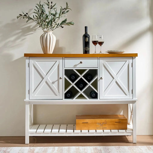 Bar cabinet Console Table with 2-Door Cabinet & 1 Drawers, Coffee Bar, Wine rack,Entryway Table with Storage Shelf, Sofa Tables Buffet Sideboard for Kitchen, Hallway, Dining, Living Room, White - DTY Store
