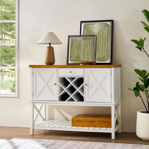 Bar cabinet Console Table with 2-Door Cabinet & 1 Drawers, Coffee Bar, Wine rack,Entryway Table with Storage Shelf, Sofa Tables Buffet Sideboard for Kitchen, Hallway, Dining, Living Room, White - DTY Store