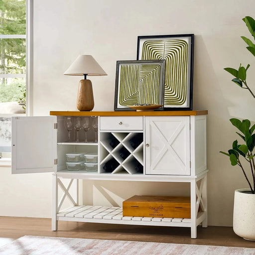 Bar cabinet Console Table with 2-Door Cabinet & 1 Drawers, Coffee Bar, Wine rack,Entryway Table with Storage Shelf, Sofa Tables Buffet Sideboard for Kitchen, Hallway, Dining, Living Room, White Default -DTYStore