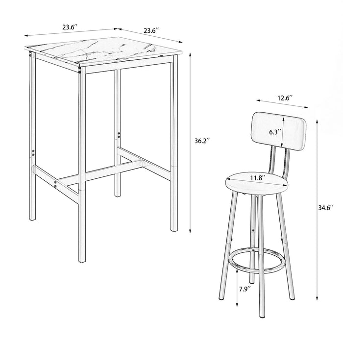 Bar table, equipped with 2 bar stools , with backrest and partition Default -DTYStore