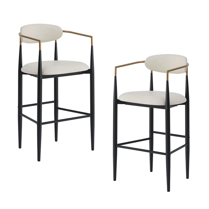 Barstools Set of 2, Counter Height Upholstered Bar Stools with Back for Kitchen Island, Beige Faux PU Leather Seating Black Iron Legs 260LBS Weight Capacity Default -DTYStore