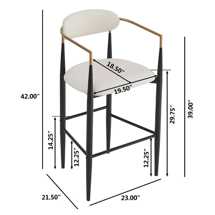 Barstools Set of 2, Counter Height Upholstered Bar Stools with Back for Kitchen Island, Beige Faux PU Leather Seating Black Iron Legs 260LBS Weight Capacity Default -DTYStore