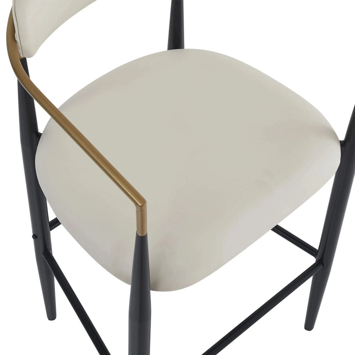 Barstools Set of 2, Counter Height Upholstered Bar Stools with Back for Kitchen Island, Beige Faux PU Leather Seating Black Iron Legs 260LBS Weight Capacity Default -DTYStore