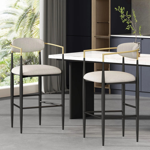 Barstools Set of 2, Counter Height Upholstered Bar Stools with Backs and Iron Legs for Kitchen Island, Beige Fabric Seating 260LBS Weight Capacity Default -DTYStore