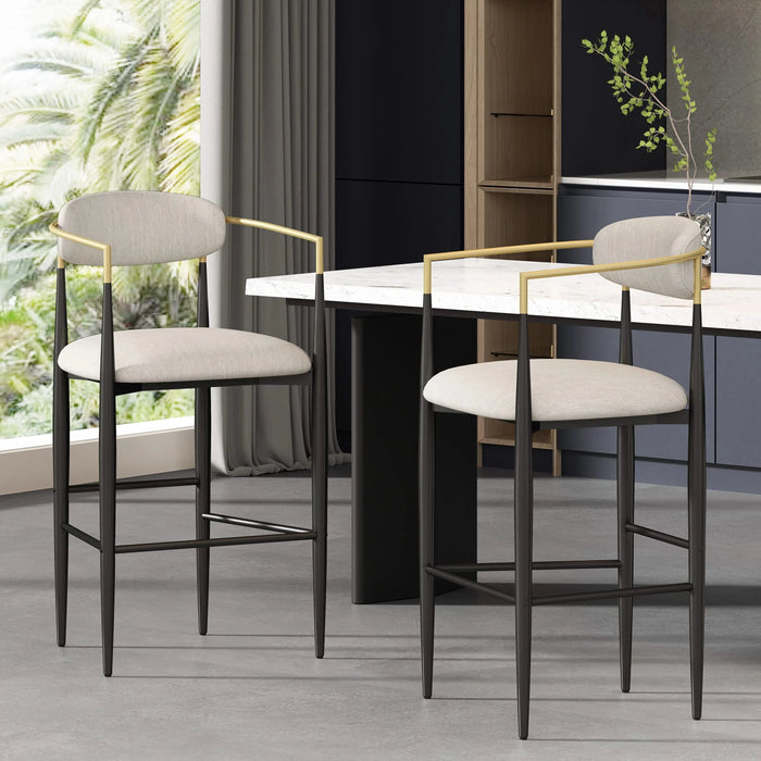 Barstools Set of 2, Counter Height Upholstered Bar Stools with Backs and Iron Legs for Kitchen Island, Beige Fabric Seating 260LBS Weight Capacity Default -DTYStore