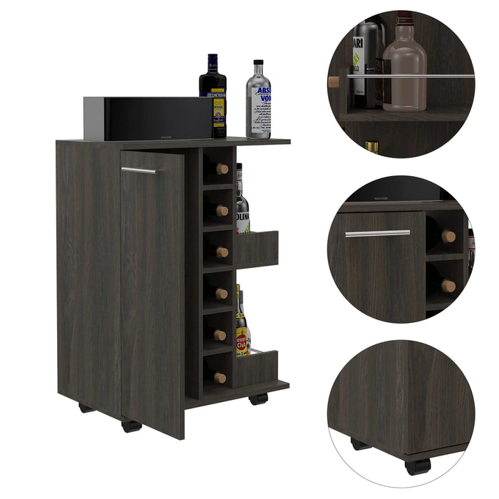 Bartlet 2-Shelf 6-Bottle Bar Cart with Division Carbon Espresso Default -DTYStore